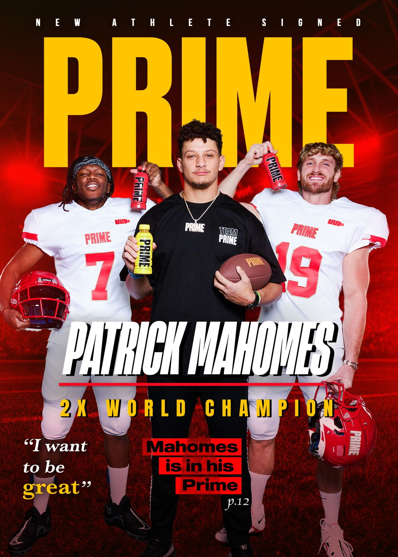 (5 pack) Prime Hydration Drink, New Special Edition PATRICK MAHOMES Bottle, 16.9oz (1 Bottle)
