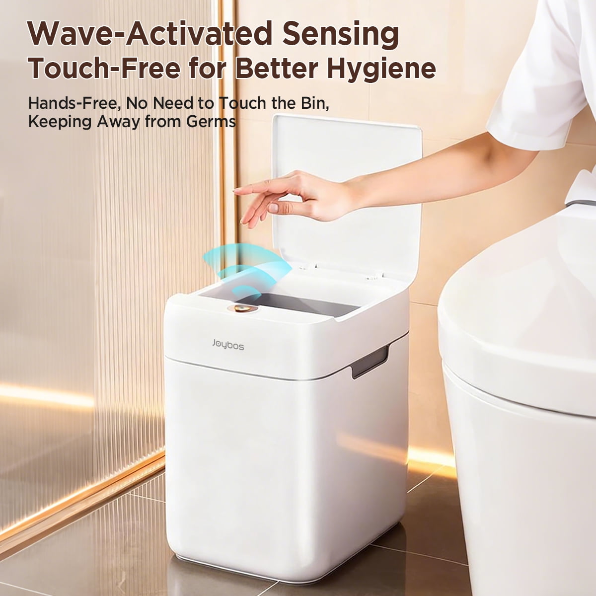 Joybos 8.5L Automatic Garbage Cans, Bathroom Trash Can with Lid, Small Waste Baskets, White