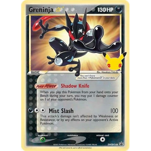 Tarjeta única de Pokémon Greninja Star SWSH144 para el 25 aniversario