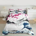 thumbnail image 2 of jejeloiu Japanese Wave Full Size Comforter Sets,Ink Mountain Pattern Bedding Comforter Set,Pink Cherry Floral Bedding Sets For Men Women,Ultra Soft Home Decor Reversible,3-Piece, 2 of 8