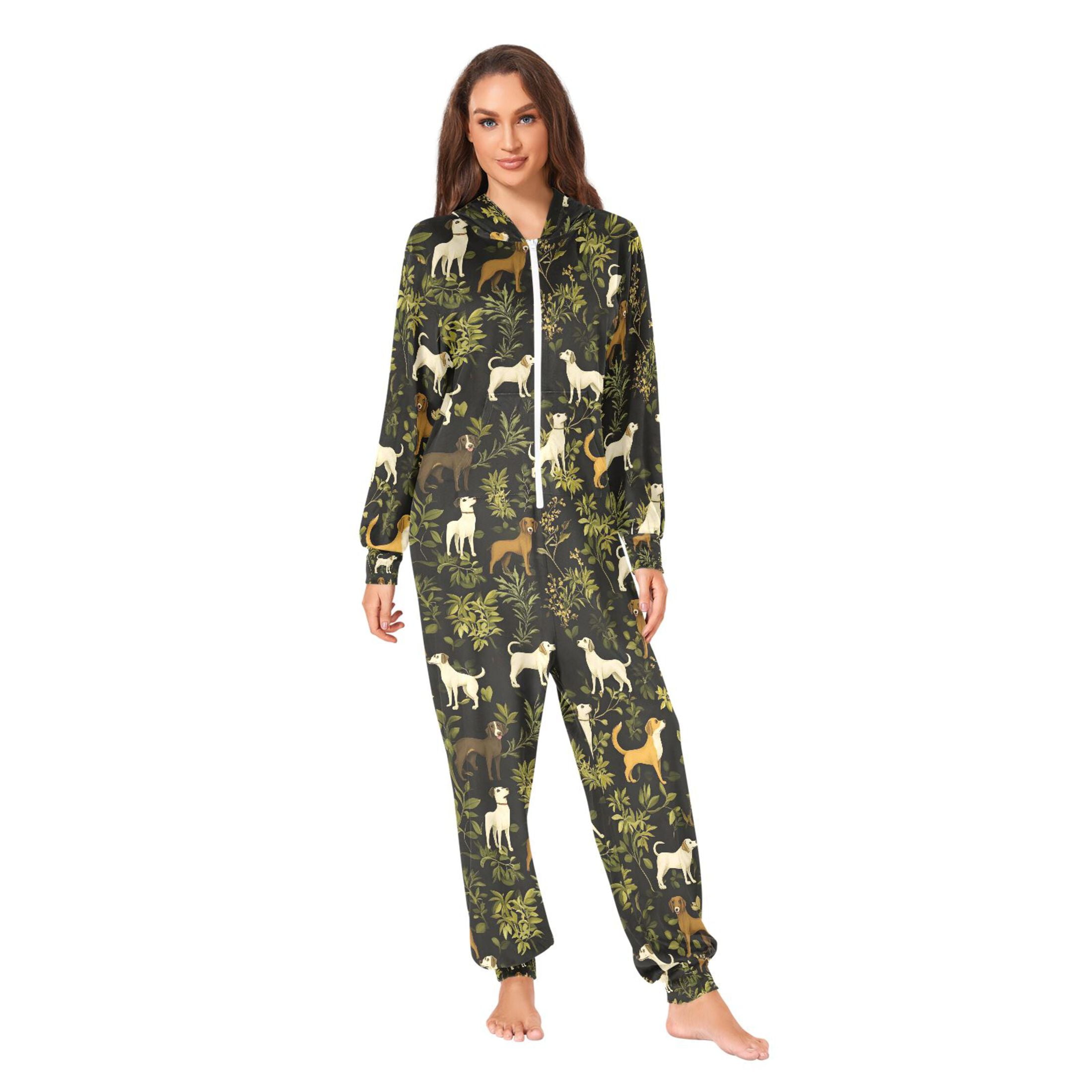 joogoo Cartoon Doodle Dogs Leaf Unisex Adults Onesies Pajamas Jumpsuits L