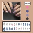 thumbnail image 2 of KUFptva 24 Pcs Short Oval False Nails Silver Stripes Artificial Nails French Tip Stick On Nails Fashion Press On Nails for Woman, 2 of 7
