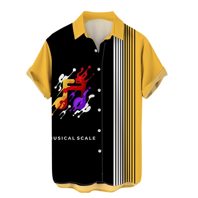 Chemise à Boutons pour Hommes Mode Été 2024 Personnalité Décontractée Instrument de Musique Numérique Manches Courtes-Week