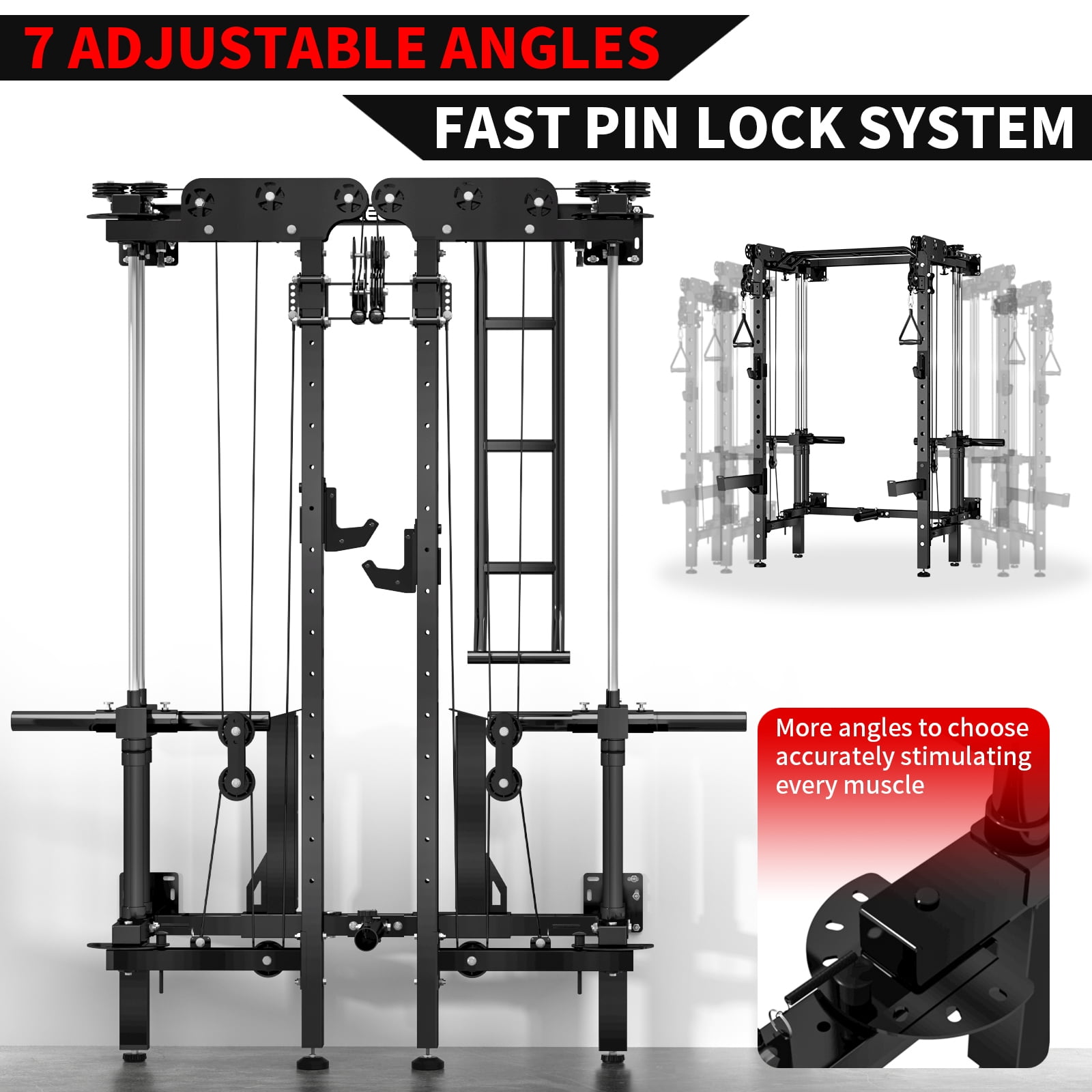 BOGYKIK H16 Folding Wall Mounted Power Rack with Dual Pulley System for Home Gym, Black