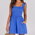 thumbnail image 6 of Women's Summer Casual Smocked Rompers Square Neck Sleeveless Loose Shorts Jumpsuit and Side Pockets 2026 Beach Vacation Outfits Blue XXL, 6 of 6