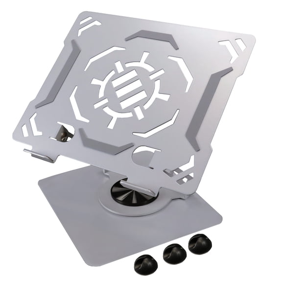 ENHANCE R1 Rotating Laptop Stand with 3 Cable Holders - Adjustable Laptop Riser for Desk - Silver