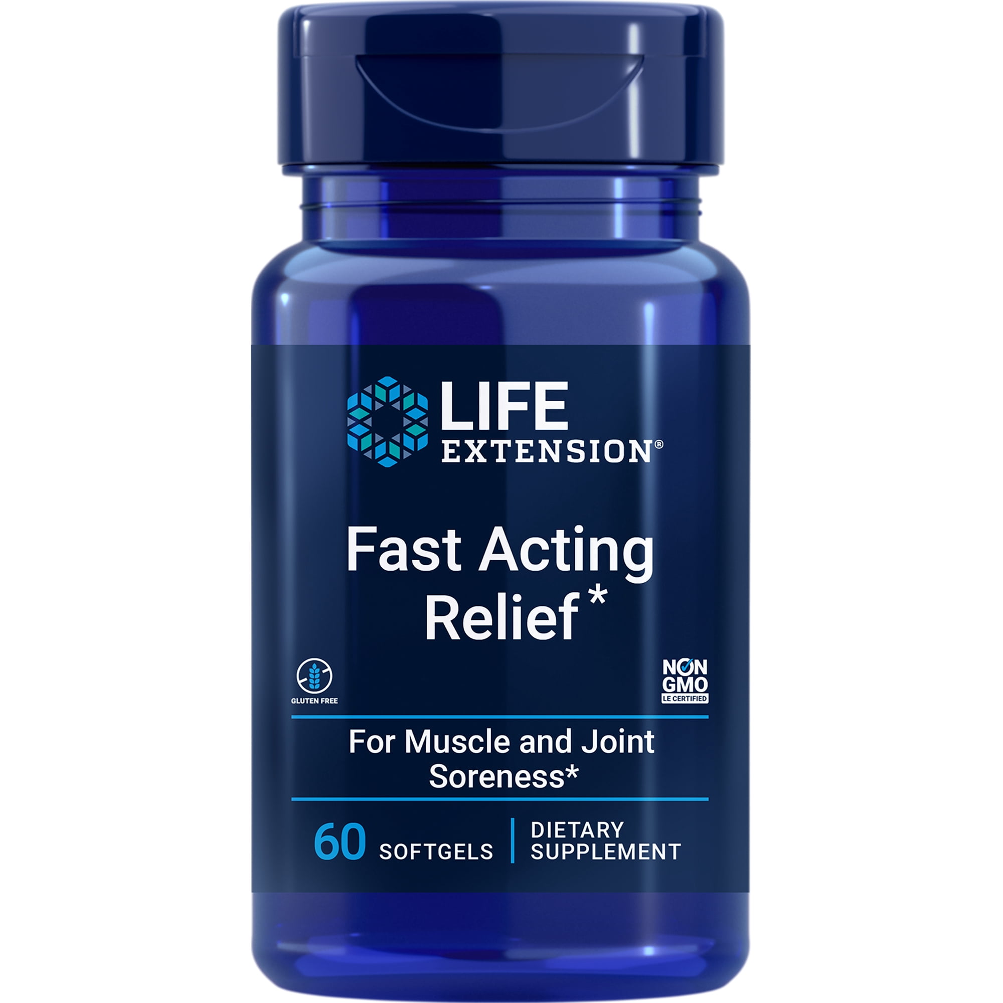 Life Extension Fast Acting Relief, black sesame seeds, turmeric, Boswellia, joint support supplement, quick relief for discomfort in bones, joints & muscles, gluten-free, non-GMO, 60 softgels