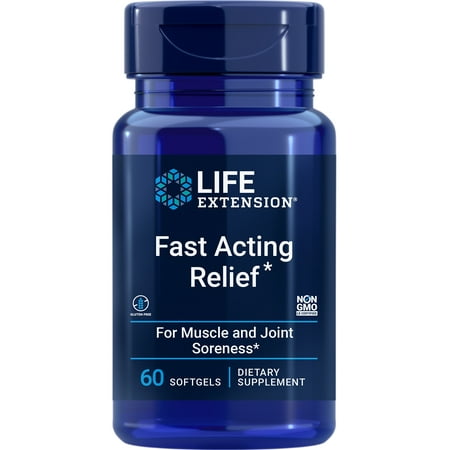 Life Extension Fast Acting Relief black sesame seeds turmeric Boswellia joint support supplement quick relief for discomfort in bones joints & muscles gluten-free non-GMO 60 softgels