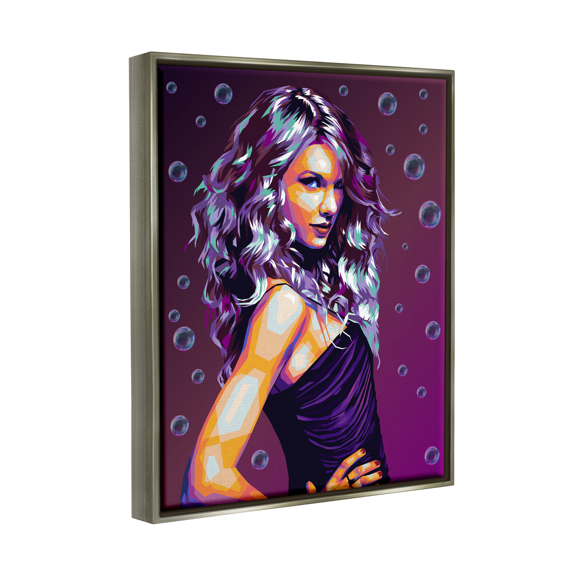 Stupell Industries Modern Purple Girl with Bubbles Abstract Painting Gray Floater Framed Canvas Art Print Wall Art, 25 x 31