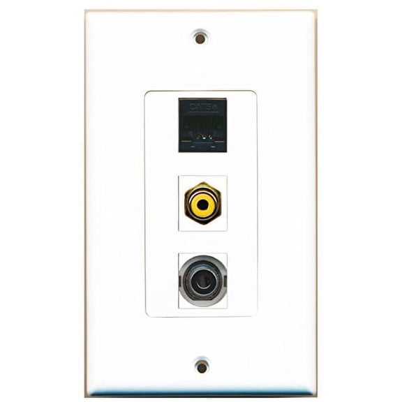 RiteAV - 1 Port RCA Yellow and 1 Port 3.5mm and 1 Port Cat5e Ethernet Black Decorative Wall Plate Decorative