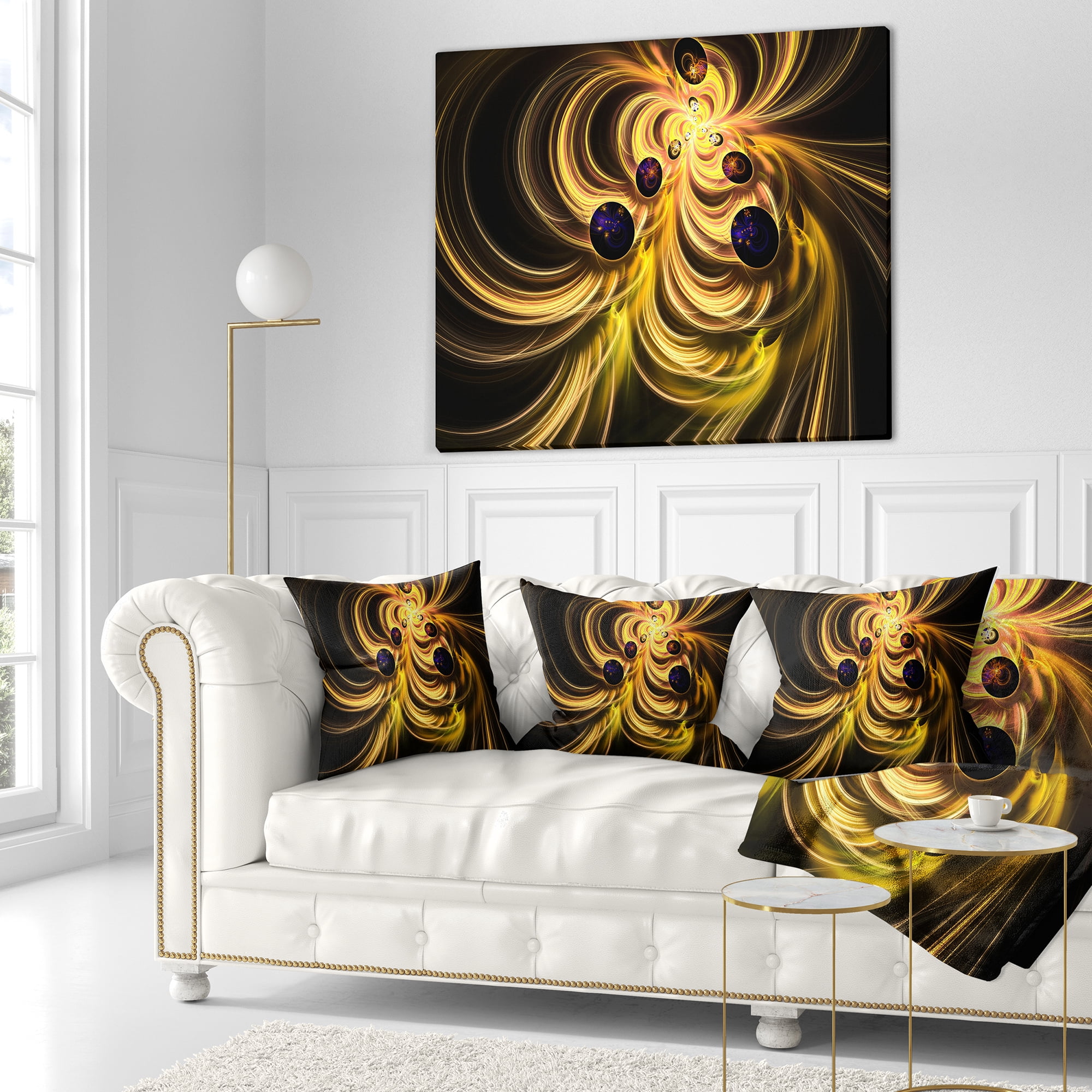 Designart Yellow Fractal Flames - Contemporary Throw Pillow - 18x18