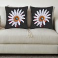 thumbnail image 3 of Set of 2 Decorative Throw Pillow Covers 18x18in - Black Background with Intricate Flower Design White Feathers & Golden Center, 3 of 8