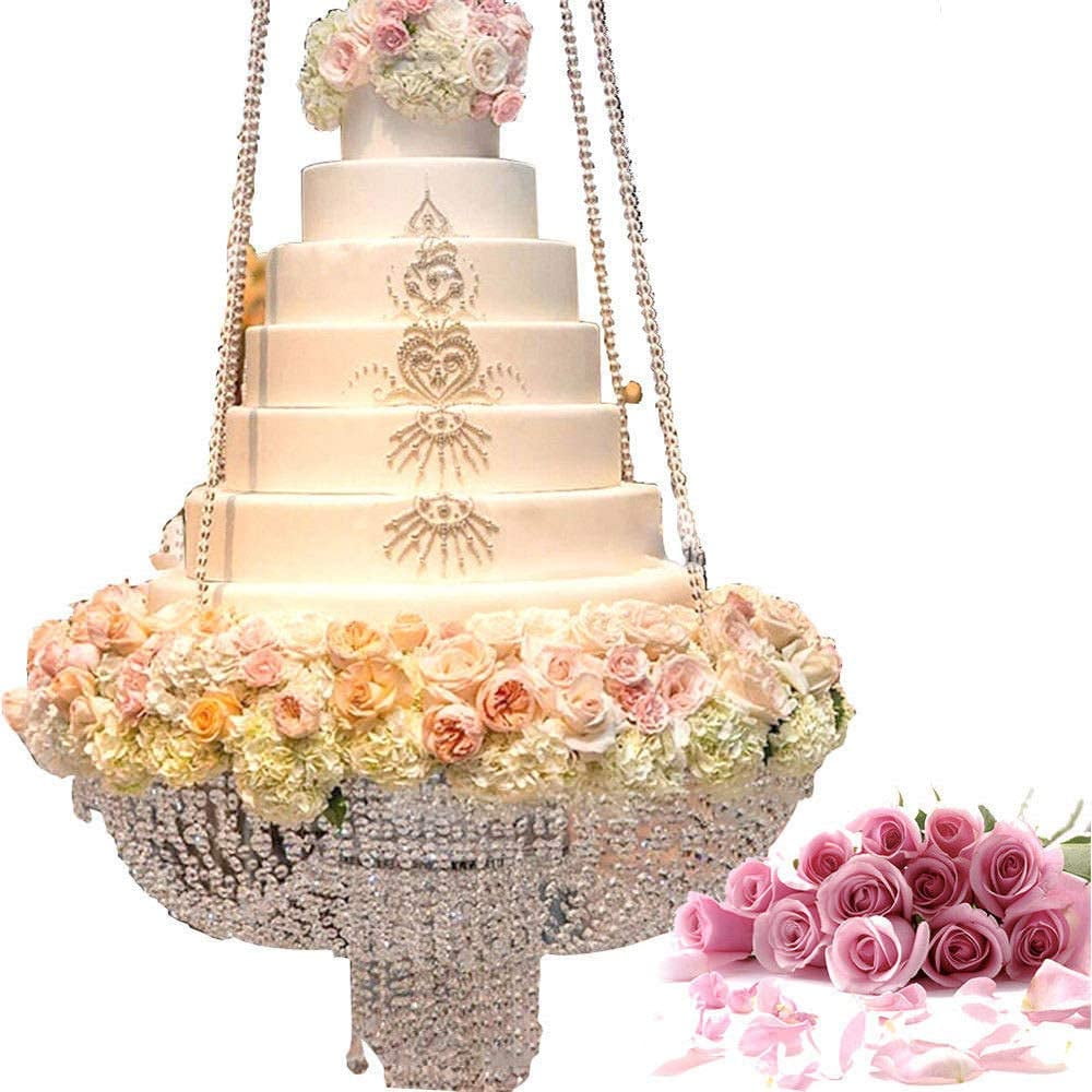 Romantic Wedding Faux Crystal Chandelier Suspended Cake Swing Stand 24 inch 