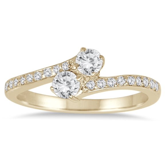 SZUL Women's 1/2 Carat TW Two Stone Diamond Ring in 14K Yellow Gold (J-K-L Color, I2-I3 Clarity)