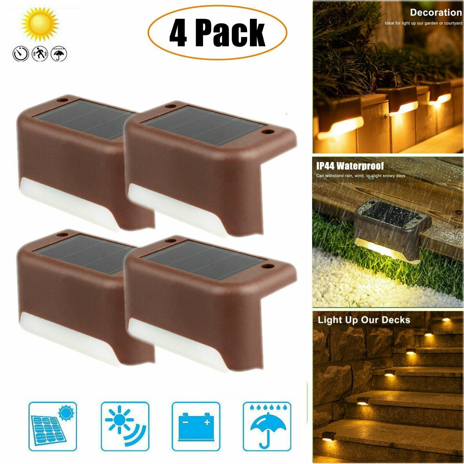 20Pcs Solar Powered LED Deck Lights Outdoor Path Garden Stairs Step Fence Lamps