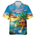 thumbnail image 2 of Camisas gráficas de aviones con estampado completo para hombres, camisa hawaiana de playa informal a la moda con diseño de avión, blusa de solapa de manga corta para hombres de la Fuerza Aérea, 2 of 5
