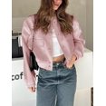 thumbnail image 2 of ORUYROP Women's Fashion Cropped Button Down Lightweight Cropped Bomber Jacket Varsity Shacket with Side Pockets, 2 of 5