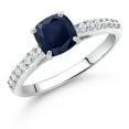 thumbnail image 2 of Gem Stone King 10K White Gold Blue Sapphire and White Lab Grown Diamond Engagement Ring for Women (1.48 Cttw, Gemstone September Birthstone, Cushion 6MM, Size 9), 2 of 4