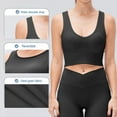 thumbnail image 3 of Sujetador deportivo de cuello alto y largo para mujer: sujetador de yoga con espalda cruzada y relleno, top corto sin mangas con sujetador incorporado, 3 of 6