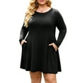 thumbnail image 5 of FlorCurve Women's Long Sleeve Dress Casual Solid Loose Knee Length T-Shirt Dresses, Black 3XL, 5 of 8