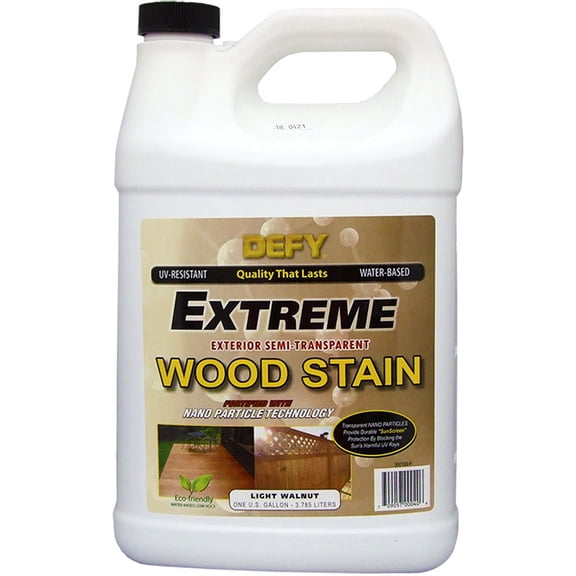 DEFY Extreme Wood Stain and Sealer in One - 1 Gallon Semi-Transparent Waterproof Coating for All Wood Types - Light Walnut