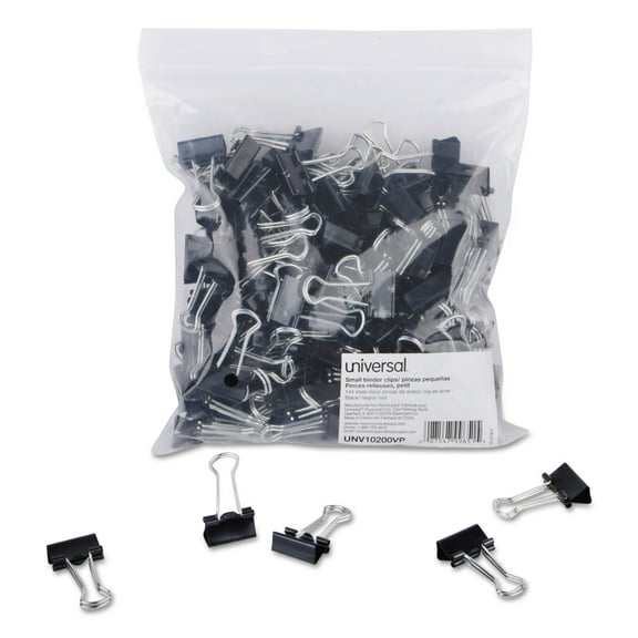 Binder Clips In Zip-Seal Bag, Small, Black/silver, 144/pack | Bundle of 5 Packs