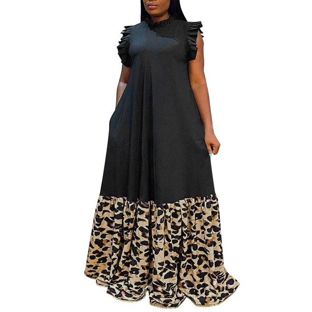 Gibobby Vestidos para Mujer Vestido largo con panel estampado sin mangas con cuello redondo para mujer(Negro,M)
