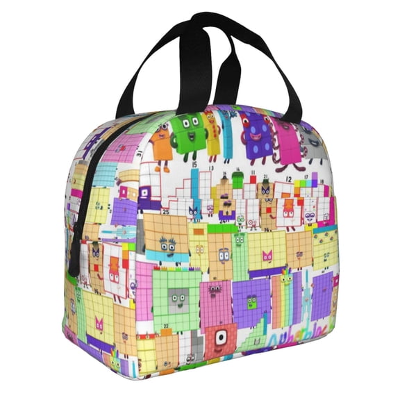 Number Blocks Cartoon Lunch Bag Reusable Insulated Lunch Box Cooler Tote Bag Unisex Handle Lunchbag For Office/Hiking/Camping/Picnic/Beach