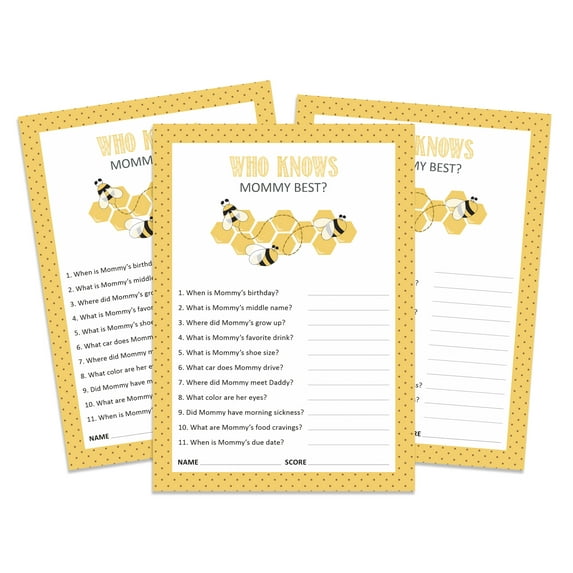 Inkdotpot Who Knows Mommy Best Baby Shower Game - Fun Baby Shower Party Games, Activities, Decorations, Honey Bee Theme Party Collection - Pack Of 50