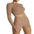thumbnail image 3 of PENGXIANG Femmes Manches Longues Crop Tops Col Rond Slim Fit Tops Exposés Bas de Nombril Chemises, 3 of 7