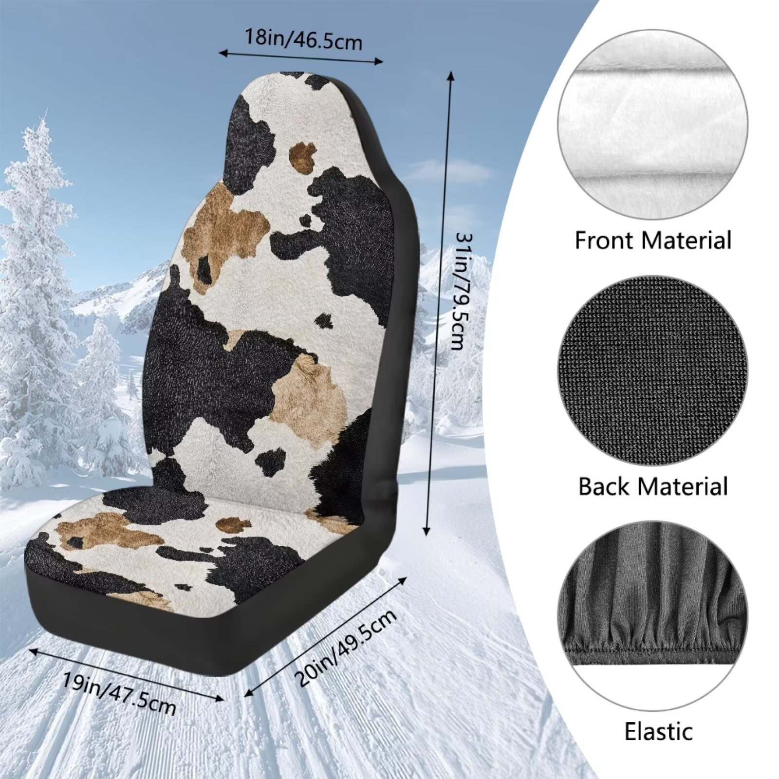 Uorisanigo Car Seat Covers, Plush Seat Covers, 2PCS Soft Coral Fleece Fabric Driver Seats Cover Protection Fit for Most SUV Trucks(Black and Brown Cow Print, Front Pair)