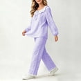 thumbnail image 6 of ITSAME Teen Girls Sleepwear Outfits 2-Piece Cotton Plaid Ruffle Long Sleeve Top and Pants Spring Fall Loungewear Set Purple Size 14, 6 of 8