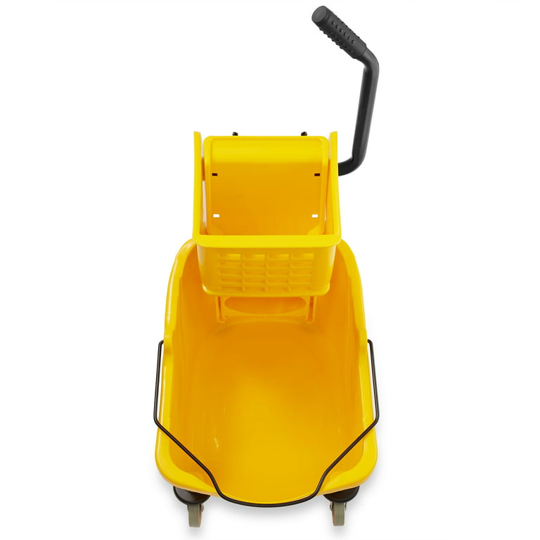 Costway Commercial Mop Bucket Side Press Wringer on Wheels 21 Quart Yellow  w/ Panel 