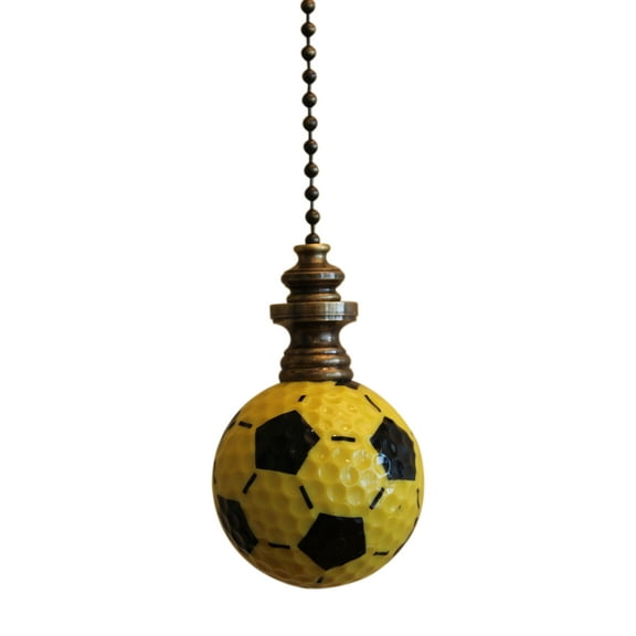 Yellow/Black Soccer Ball Ceiling Fan Pull, 2.25"h with 12" Antiqued Brass Chain