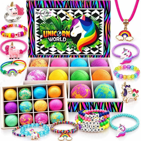 Unicorn Bath Bombs for Girls with Jewelry Inside - 12 Pack Organic Bath Bombs for Kids Girls with Surprise Inside, Skin Moisturizing