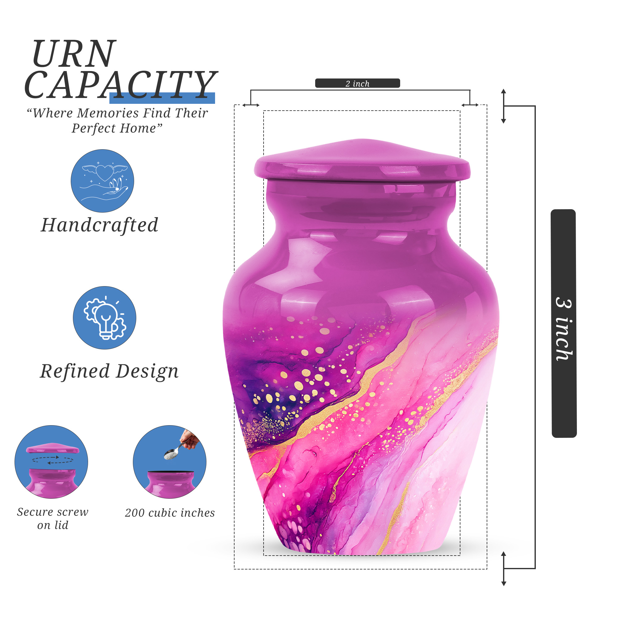 Pink Mini Cremation Urns For Human Ashes Adult Male Dad, Purple Small Urn For Human Ashes Women Keepsake, Funeral Urns For Adult Borther And Sister, 3 Inch