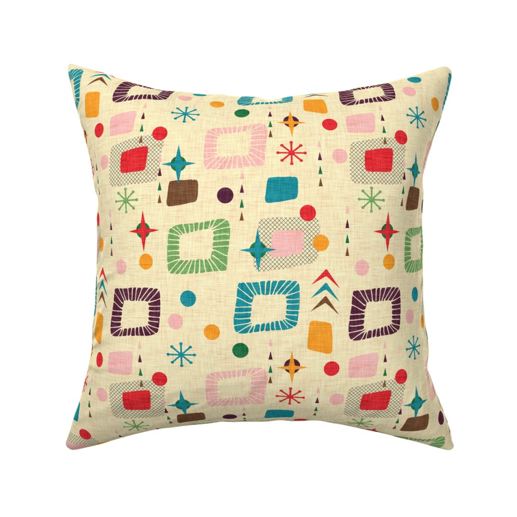 Square Throw Pillow, 18", Linen Cotton Canvas 1950 Retro Atomic Age