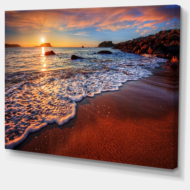 Designart - Impression sur Toile Océan Plage au Coucher du Soleil