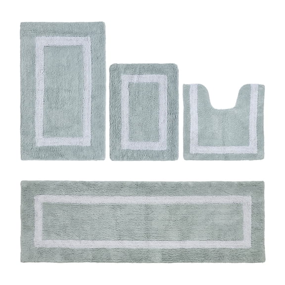 Better Trends 4 Piece Bathroom Rug Set 100% Cotton - Reversible, Soft, Absorbent, and Machine Washable Bath Rugs for Bathroom Floor, Tub, Shower Blue & White Hotel Multi Collection