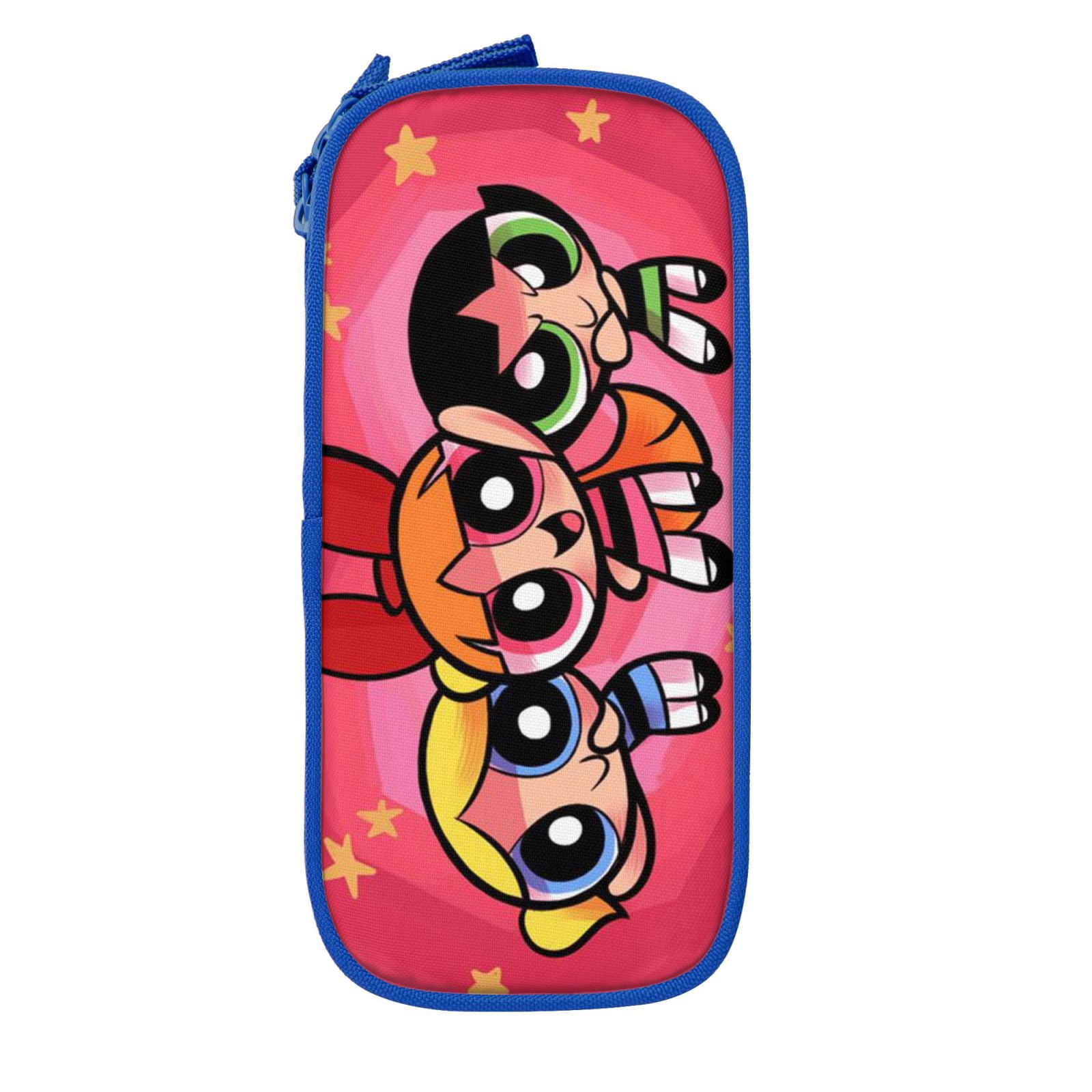 The Powerpuff Gi-rls Pencil Case Large Capacity Pencil Pouch Penbag Office Stationery Organizer Travel Makeup Bag Blue