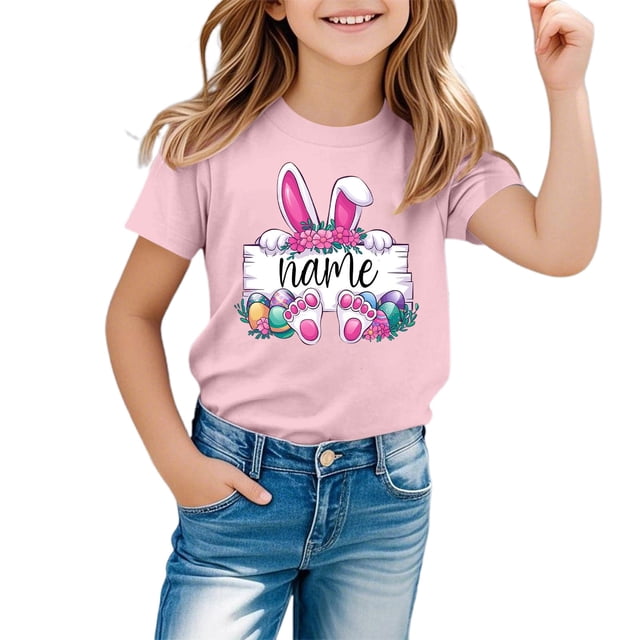 GDREDA T-Shirts Graphiques de Pâques pour Garçons Manches Courtes Décontractées Douces Hauts Colorés pour Enfants Rose, 8-9 Ans