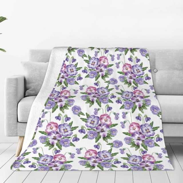 Fotbe Violets Flowers Manta de Franela Acolchonada con Estampado, Súper Suave y Esponjosa, Extra Grande para Sofá, Cama, Uso Todo el Año-60"x50"