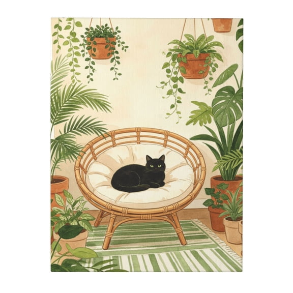 BTFSigns Framed Tropical Plants with Black Cat – Canvas Wall Art, Cute Poster Print for Bathroom, Bedroom, Living Room, Boho Decor, 8x12 Inches