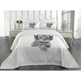 thumbnail image 2 of Ambesonne Cat Quilted Coverlet 3 Pcs, Animal Listening to Music, King Size, Grey White, 2 of 4