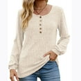 thumbnail image 2 of RYRJJ Women's Casual Long Sleeve Shirts Button Crewneck Sweaters Ribbed Knit Plain Tunic Tops Basic Pullover(Beige,3XL), 2 of 6