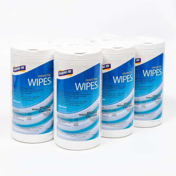 Genuine Joe Disinfecting Wipes - Ready-To-Use Towel - Fresh Citrus Scent - 7" Width x 8" Length - 75 / Tub - 6 / Carton - White | Bundle of 5 Cartons