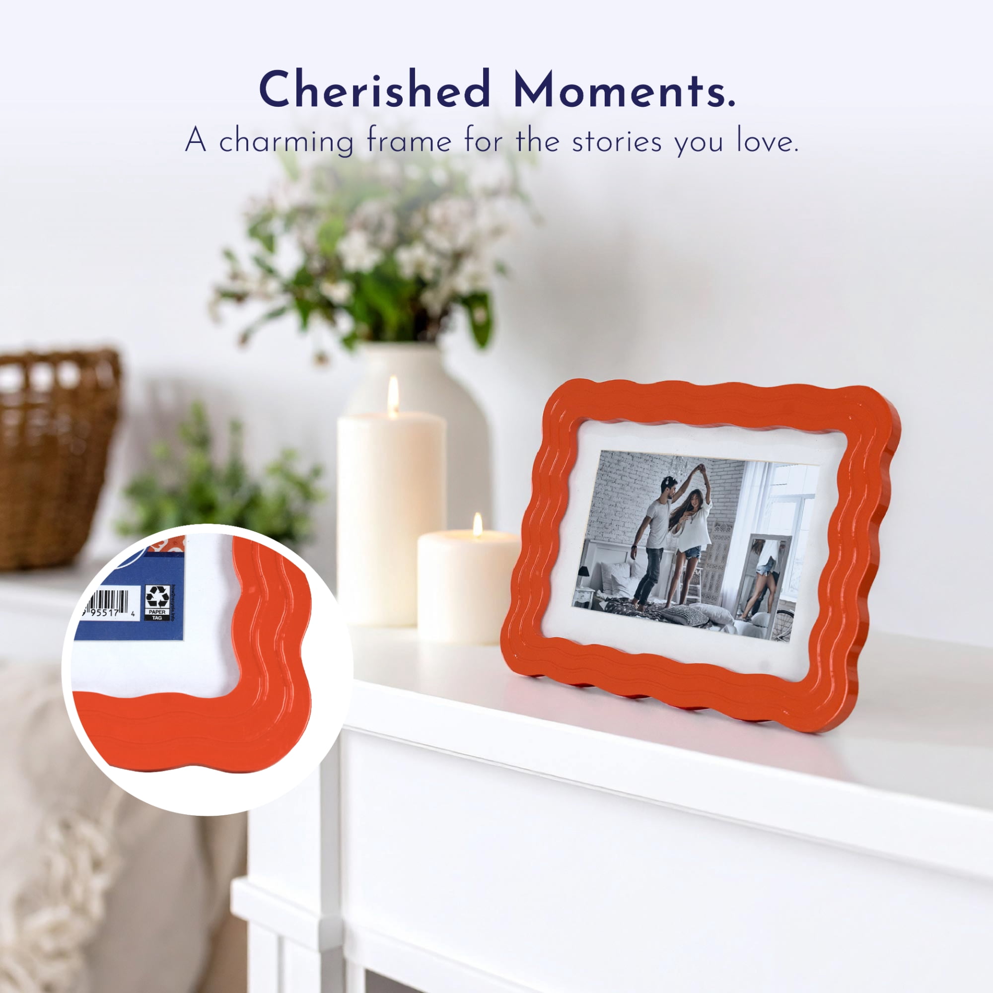 Mainstays by Becky G. & Alejandra 4" x 6" or 5" x 7" Wavy Photo Frame, Mandarin Orange