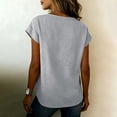 thumbnail image 4 of Craaazy Women's Plus Size Summer Tops Loose Fit Solid Color V Neck Wrap Detail Short Sleeve Cotton Linen T Shirts for Vacation Daily Wear Gift, 4 of 6