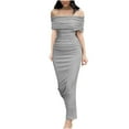 thumbnail image 2 of ZZwxWA Womens Off The Shoulder Sexy Skinny Fit Cocktail Party Dress Solid Color Oversize Maxi Long Dress Short Sleeve Backless Formal Gown Gray Medium, 2 of 6