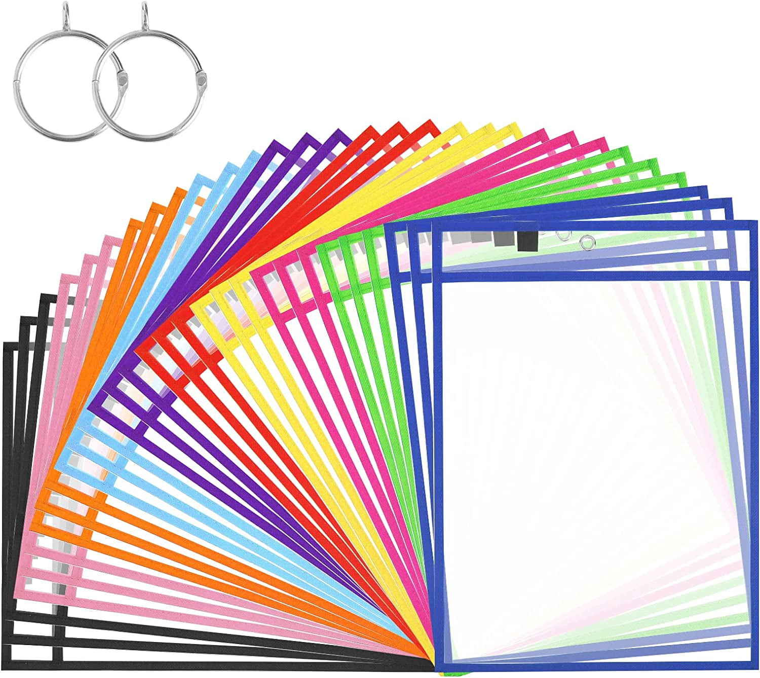 10pcs Dry Erase Pockets - Clear Reusable Plastic Sleeves For Worksheets, Sizes 25.5x34.5cm, 6 Colors For Classroom Or Office